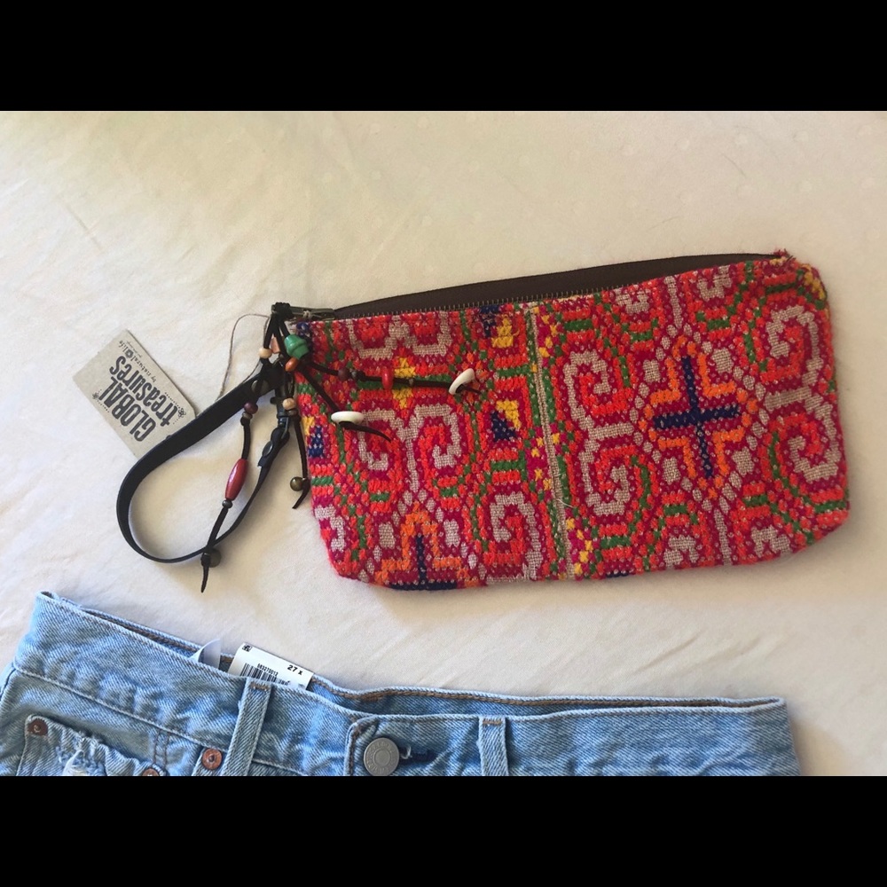 ❤️NEW❤️ THAI Floral Embroidered Purse Pouch Cotton